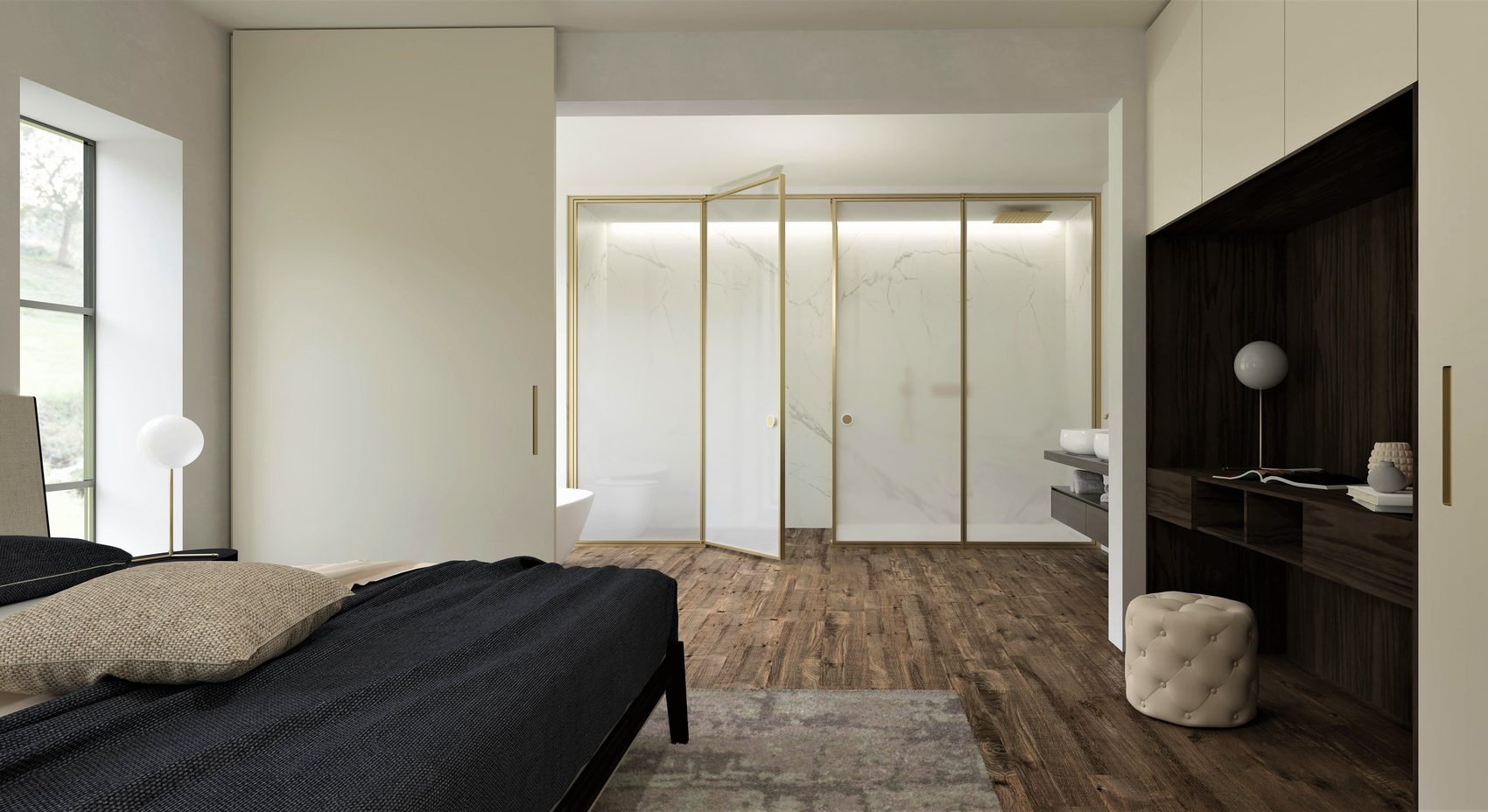 Rendu 3D d'une suite avec salle de bains
